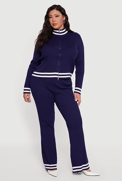 Womens Plus Varsity Stripe High Waisted Pull On Flare Pants,
