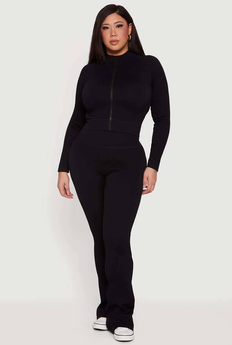 Plus Rib Knit Mock Neck Zip Front Jacket