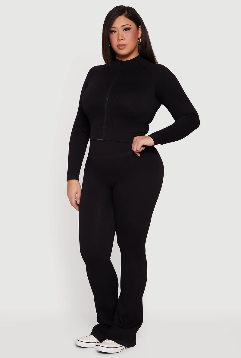 Plus Rib Knit Mock Neck Zip Front Jacket