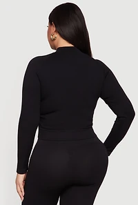 Plus Rib Knit Mock Neck Zip Front Jacket