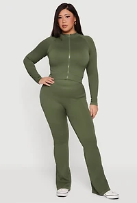 Plus Seamless Rib Knit Flare Leg Pants