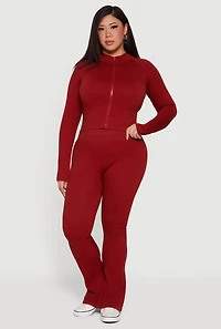 Plus Seamless Rib Knit Flare Leg Pants