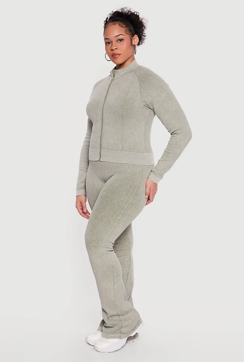 Plus Acid Wash High Waisted Boot Cut Leggings