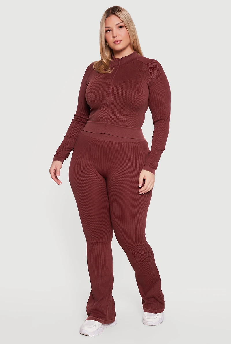 Plus Acid Wash High Waisted Boot Cut Leggings