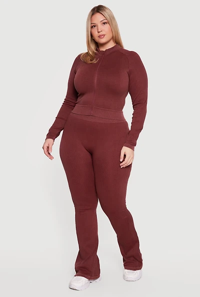 Plus Acid Wash High Waisted Boot Cut Leggings