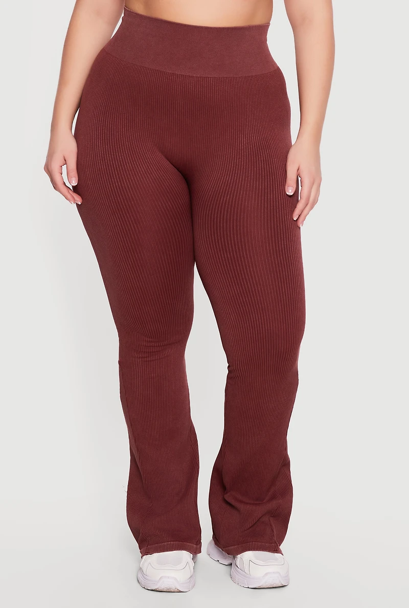Plus Acid Wash High Waisted Boot Cut Leggings