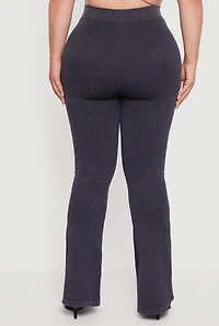 Womens Plus Size High Waisted Ribbed Knit Bootcut Leggings, Grey, Size 2X-3X