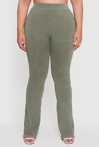 Womens Plus Size High Waisted Ribbed Knit Bootcut Leggings, Green, Size 2X-3X