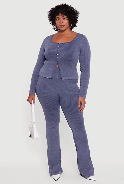 Womens Plus High Waisted Ribbed Knit Bootcut Leggings, 2X-3X
