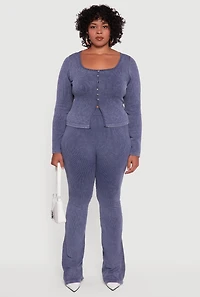 Womens Plus High Waisted Ribbed Knit Bootcut Leggings, 1X-2X