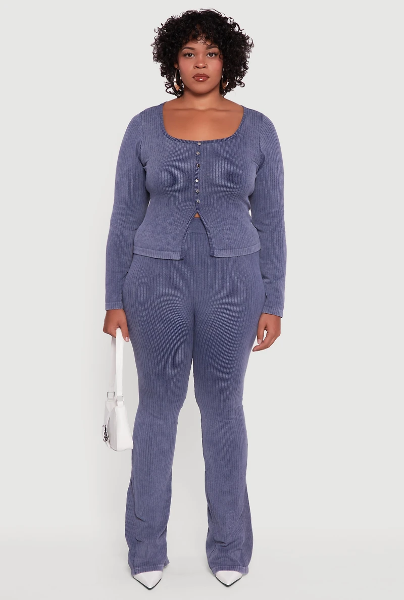 Plus High Waisted Ribbed Knit Bootcut Leggings