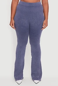 Womens Plus High Waisted Ribbed Knit Bootcut Leggings, 1X-2X