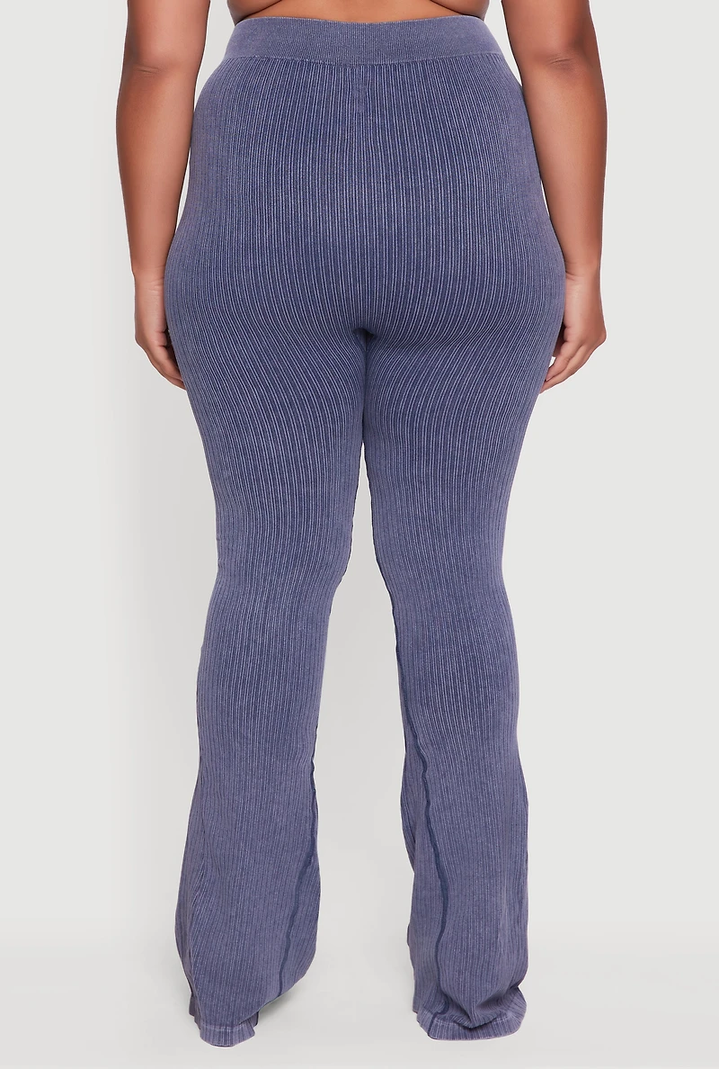 Womens Plus High Waisted Ribbed Knit Bootcut Leggings, 2X-3X