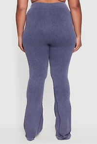 Plus High Waisted Ribbed Knit Bootcut Leggings