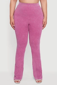 Womens Plus Size High Waisted Ribbed Knit Bootcut Leggings, Purple, Size 2X-3X