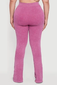 Womens Plus Size High Waisted Ribbed Knit Bootcut Leggings, Purple, Size 2X-3X