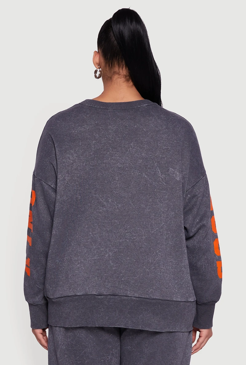 Plus Good Vibes Only Acid Wash Pullover Sweatshirt