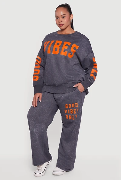 Plus Acid Wash Good Vibes Only Graphic Sweatpants