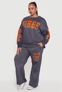 Plus Acid Wash Good Vibes Only Graphic Sweatpants