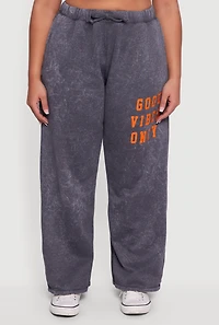Womens Plus Size Acid Wash Good Vibes Only Graphic Sweatpants, Grey, Size 3X
