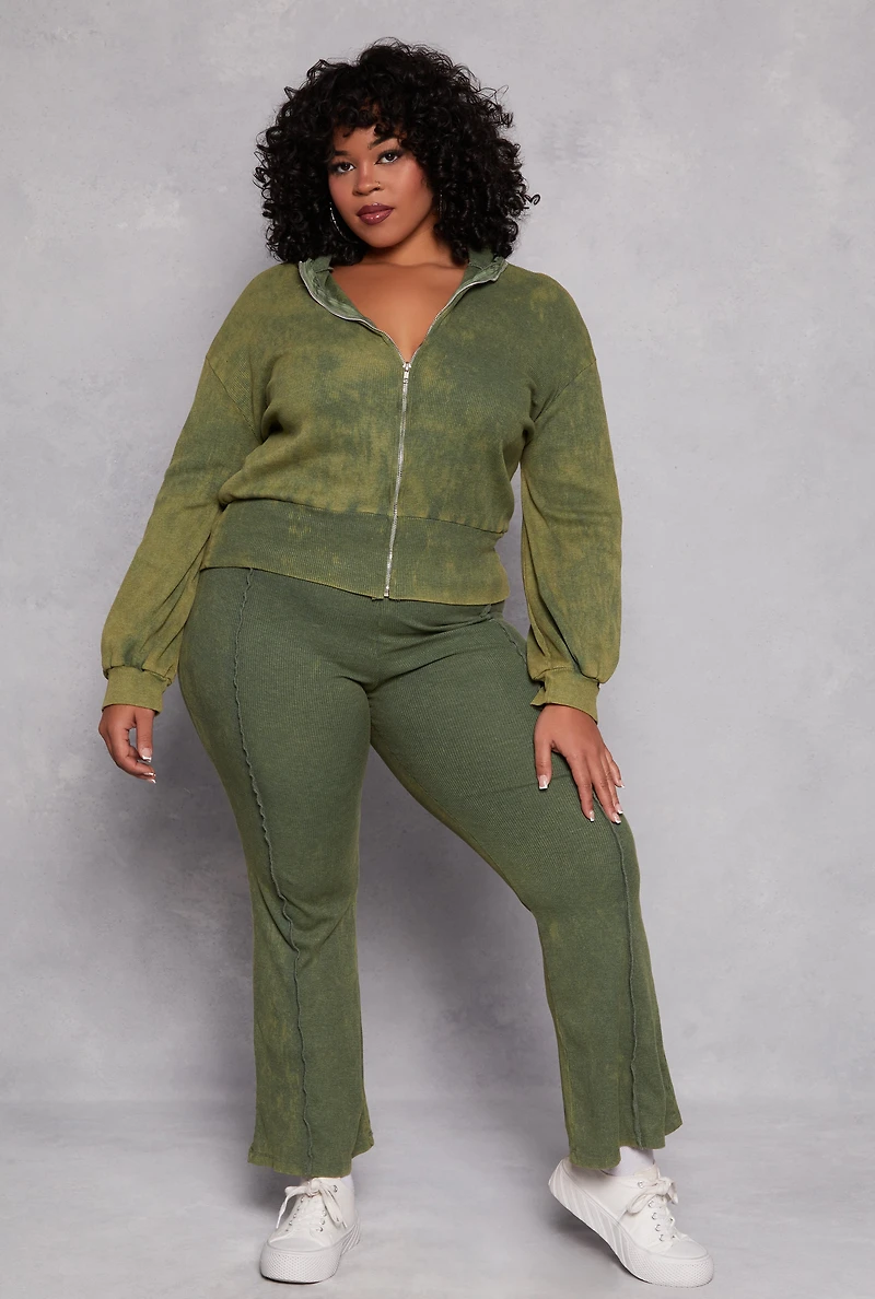 Plus Acid Wash Zip Front Top