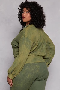 Plus Acid Wash Zip Front Top