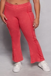 Womens Plus Size Acid Wash Pintuck Flare Pants, Red, Size 3X