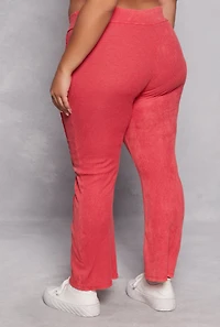 Womens Plus Size Acid Wash Pintuck Flare Pants, Red, Size 3X