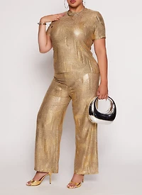 Plus Patterned Foil Screen Wide Leg Pants