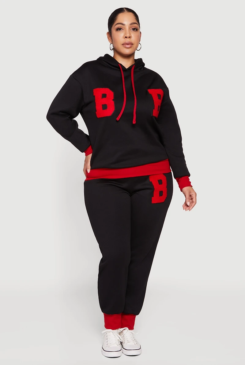 Plus Chenille B Initial Patch Graphic Sweatshirt
