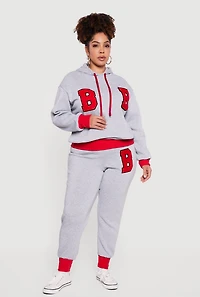 Womens Plus Size Chenille B Initial Patch Graphic Sweatshirt, Grey, Size 1X