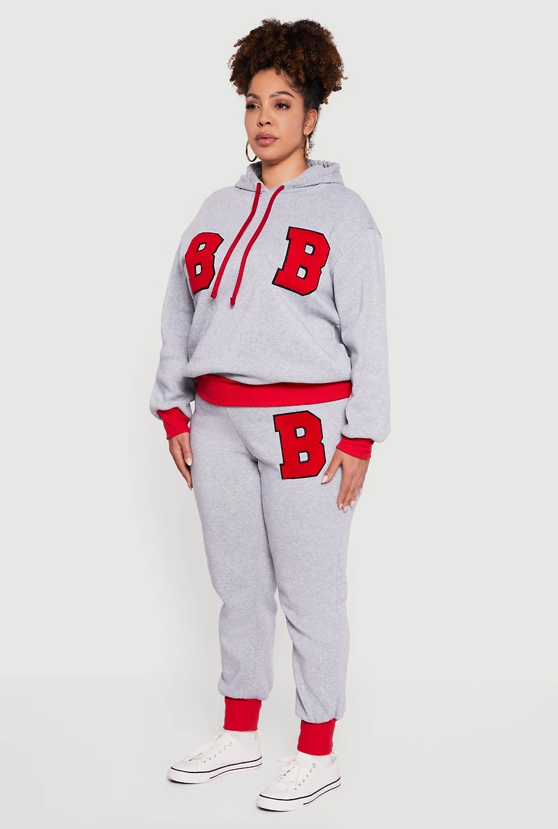 Womens Plus Size Chenille B Initial Patch Graphic Sweatshirt, Grey, Size 1X