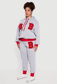 Womens Plus Size Chenille B Initial Patch Graphic Sweatshirt, Grey, Size 1X