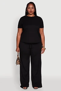 Womens Plus Textured Knit Solid Crew Neck Blouse,