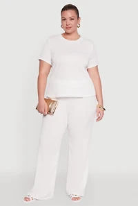 Womens Plus Size Textured Knit Solid Crew Neck Blouse, White, Size 1X