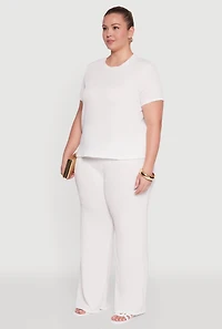 Womens Plus Size Textured Knit Solid Crew Neck Blouse, White, Size 1X