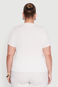Womens Plus Size Textured Knit Solid Crew Neck Blouse, White, Size 2X