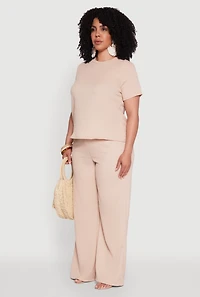 Womens Plus Size Textured Knit Solid Crew Neck Blouse, Beige, Size 2X