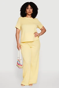 Womens Plus Size Textured Knit Solid Crew Neck Blouse, Yellow, Size 1X