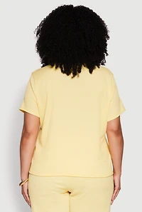 Womens Plus Size Textured Knit Solid Crew Neck Blouse, Yellow, Size 1X