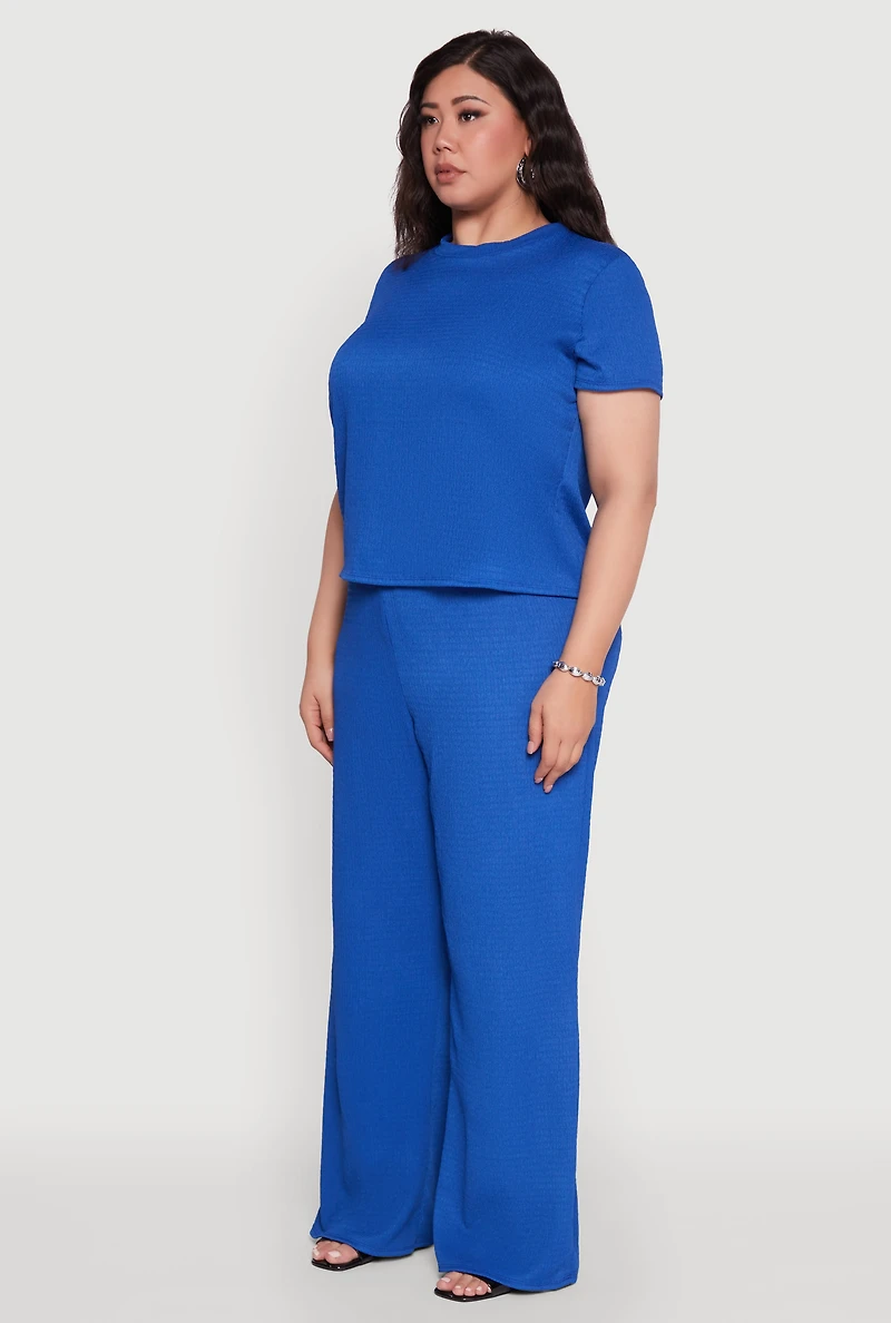 Womens Plus Size Textured Knit Solid Crew Neck Blouse, Blue, Size 3X