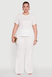 Womens Plus Size Textured Knit Solid Wide Leg Pants, White, Size 2X