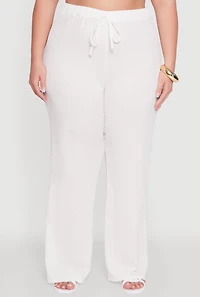 Womens Plus Size Textured Knit Solid Wide Leg Pants, White, Size 2X