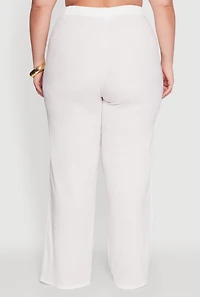 Womens Plus Size Textured Knit Solid Wide Leg Pants, White, Size 2X