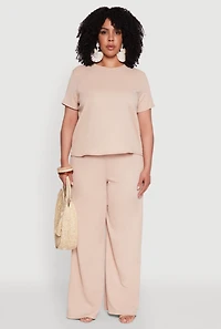 Womens Plus Textured Knit Solid Wide Leg Pants, 1X