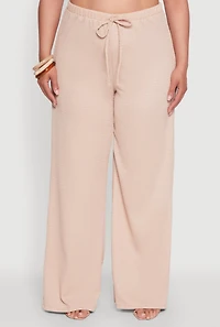 Womens Plus Textured Knit Solid Wide Leg Pants, 1X