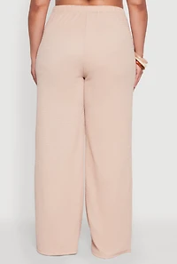 Womens Plus Textured Knit Solid Wide Leg Pants, 1X