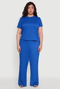 Womens Plus Textured Knit Solid Wide Leg Pants,