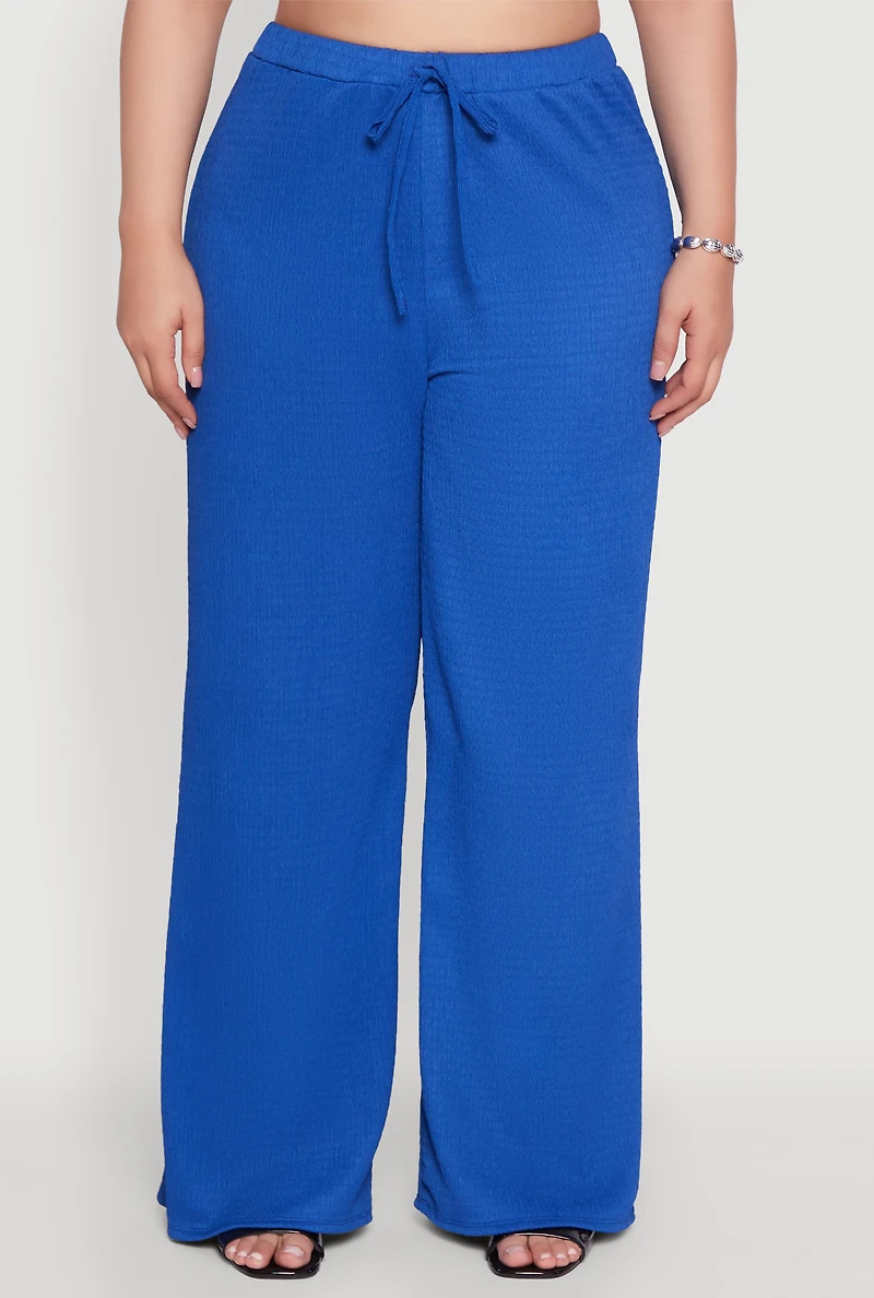 Womens Plus Textured Knit Solid Wide Leg Pants, 2X