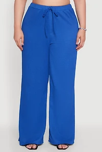 Womens Plus Textured Knit Solid Wide Leg Pants, 2X